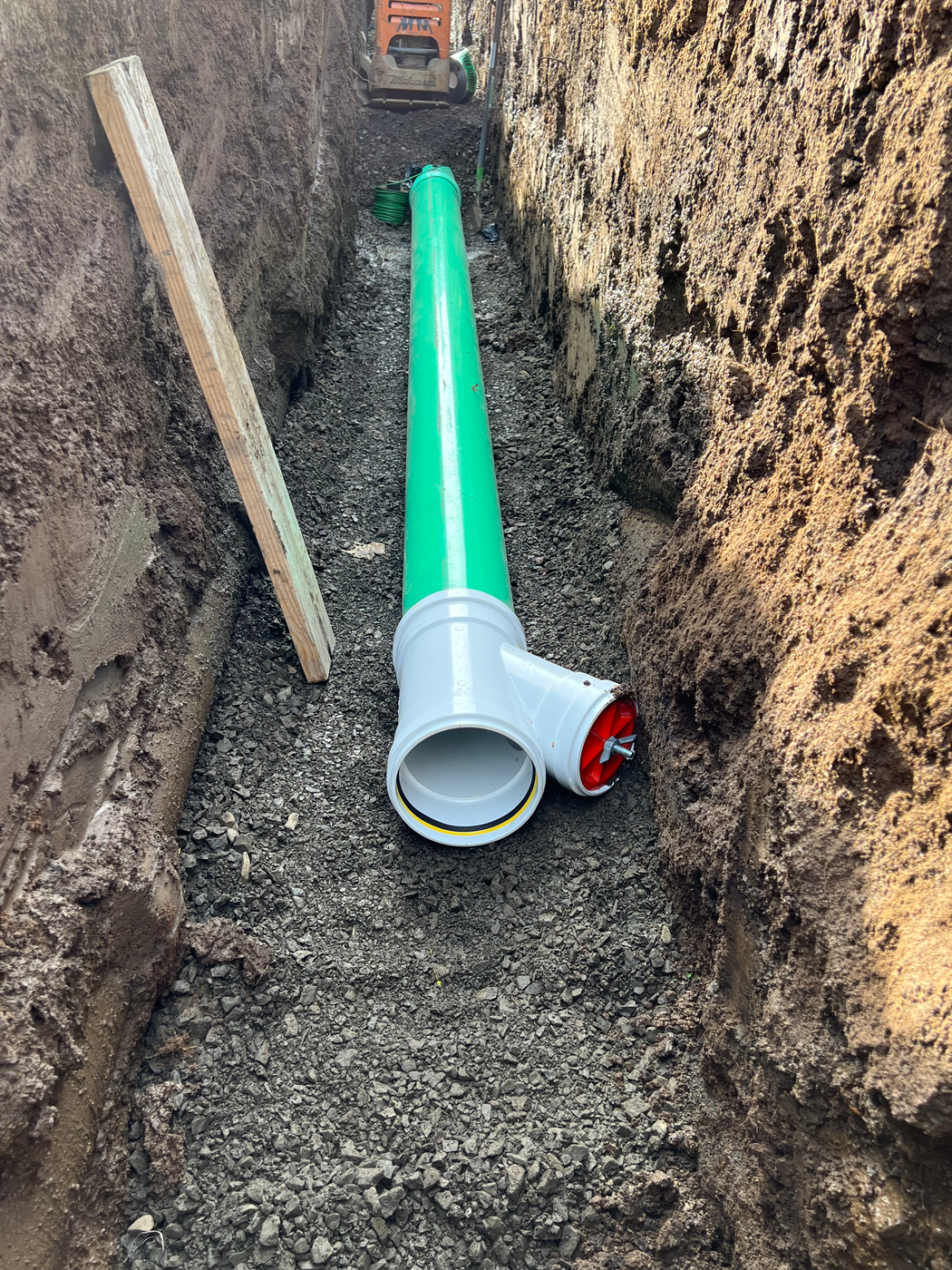 Sewer pipe installation in trench